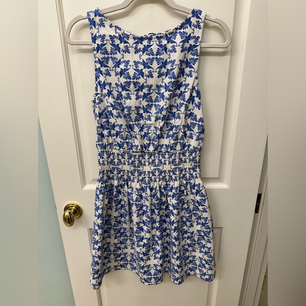 Target Brand Blue and White Bird Print Sundress Smocked waist size S